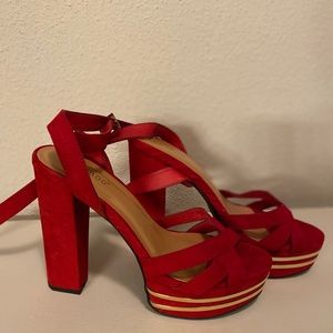 red suede heel sandal